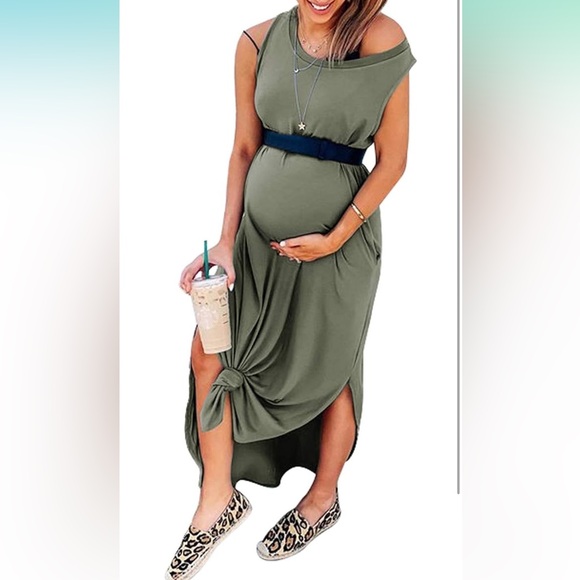 Olive green maxi dress w slit - Picture 7 of 7
